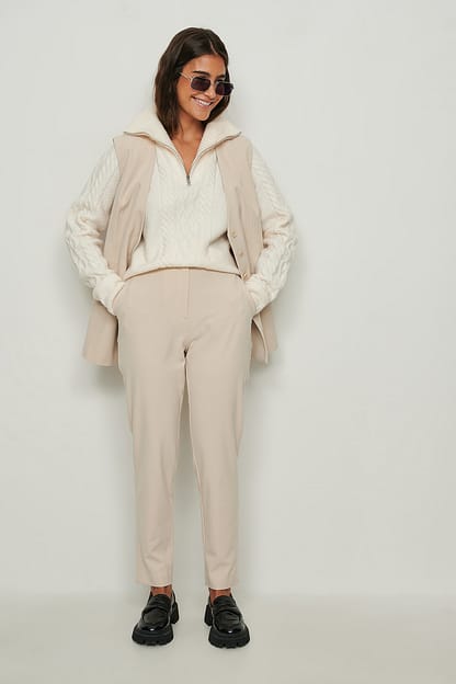 Beige Pantalon de costume taille mi-haute