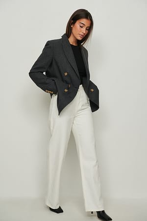 Recycled Round Neck Ribbed Top Black Outfit.