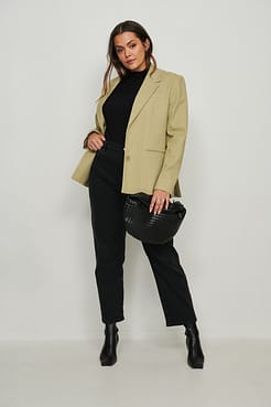 High Neck Short Sleeve Ribbed Top Outfit.