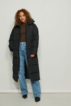 Recycled Oversized Long Puffer Jacket Outfit.