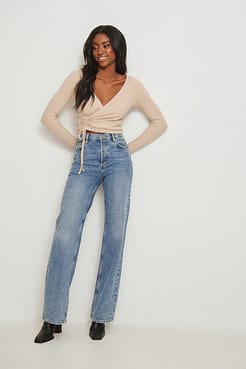 Drawstring Detail Wrap Top Outfit.