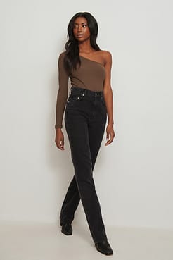 One Shoulder Rib Top Outfit.