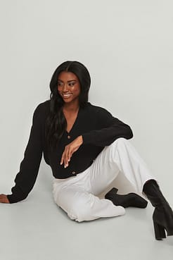 Dropped Shoulder Knitted Buttoned Cardigan Outfit
