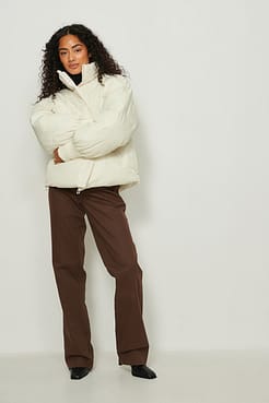 Recycled Padded Drawstring Midi Jacket Outfit.