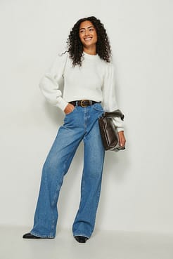 Knitted Puff Shoulder Sweater Outfit