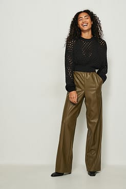 Hole Knitted Round Neck Sweater Outfit