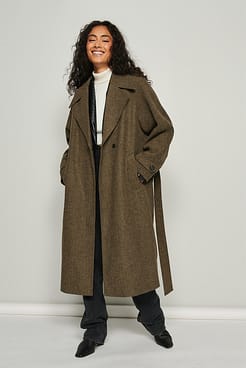 Herringbone Oversized Belted Coat Outfit.