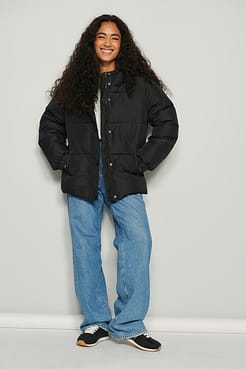 Recycled Belted Padded Jacket Outfit.