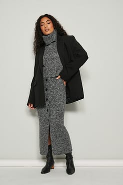 Knitted Melange Button Detailed Skirt Outfit.
