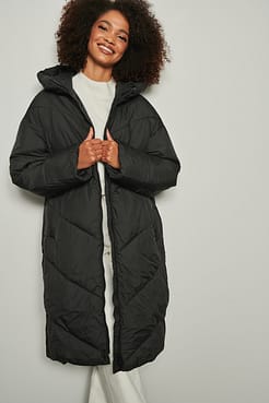 V Shape Long Padded Jacket Outfit.