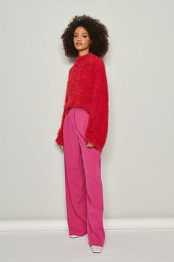 Knitted Feather Yarn Lurex Round Neck Outfit.
