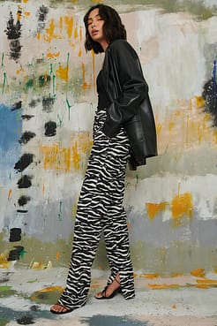 Recycled Side Slit Printed Suit Pants Outfit.