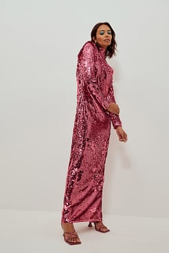 Shoulder Padded Sequin Maxi Dress Outfit.