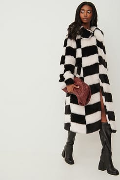 Faux Fur Checked Coat Outfit