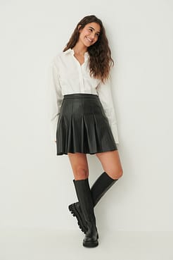 Darted PU Mini Skirt Outfit.