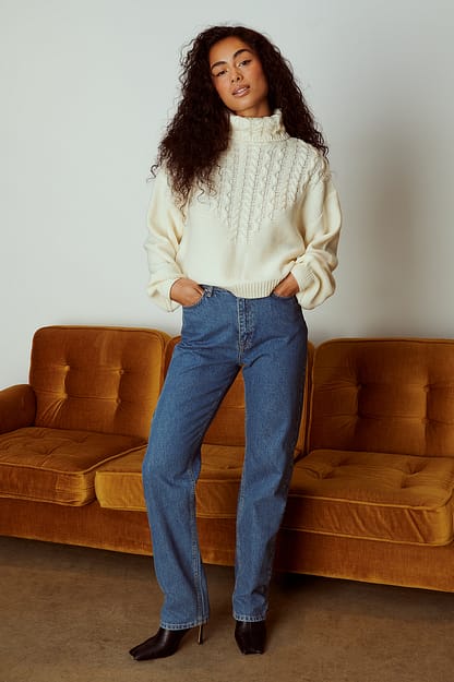 Offwhite Pull surdimensionné en maille torsadée