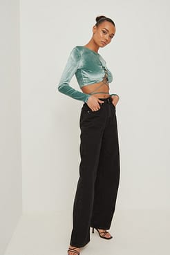 Strap Detail Velvet Top Outfit.