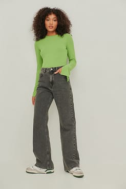 Slit Sleeve Rib Top Outfit.