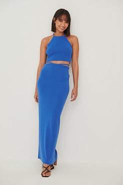Fine Knitted Wrap Detail Maxi Skirt Outfit.