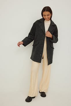 Wool Blend Dropped Shoulder Coat Outfit.