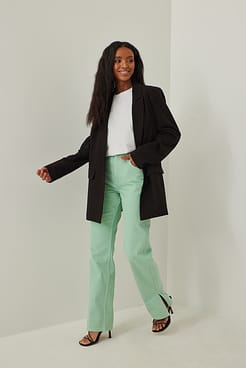 High Waist Straight Side Slit Jeans Outfit.
