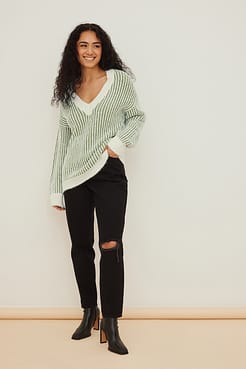 Two Toned Knitted Sweater Outfit.