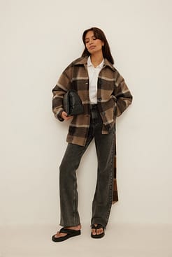 Checked Belted Overshirt Outfit.