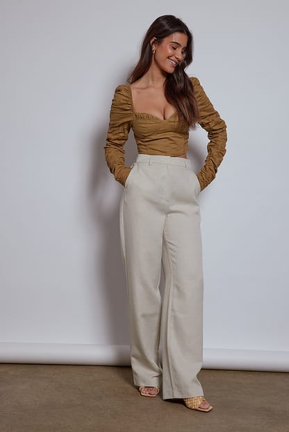 Beige Pantalon court en lin
