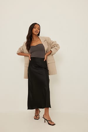 Satin Midi Skirt Outfit.