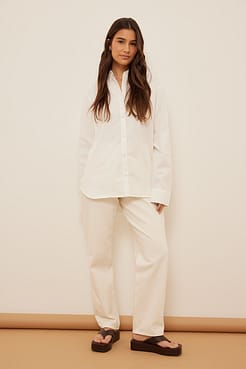 Button Detail Oversized Cotton Shirt Outfit.