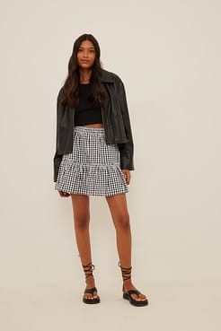 Frilled Gingham Mini Skirt Outfit
