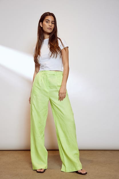 Green Pantalon large en lin