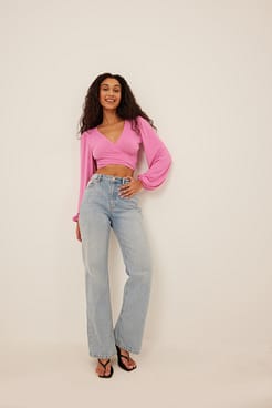 Overlap Balloon Sleeve Top Outfit.