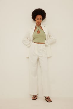 Halterneck Keyhole Rib Top Outfit