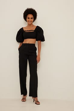 Linen Blend Short Sleeve Top Outfit.