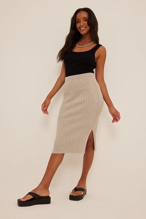 Rib Knitted Skirt Outfit.