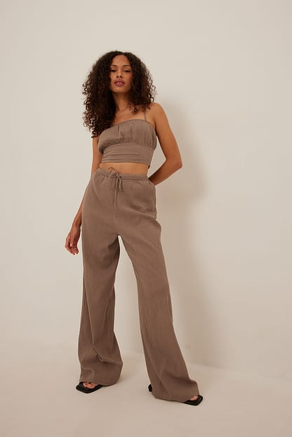 Taupe Haut en coton doux froncé sur le devant