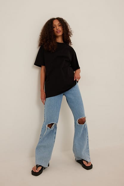 Black T-shirt à col rond oversize bio
