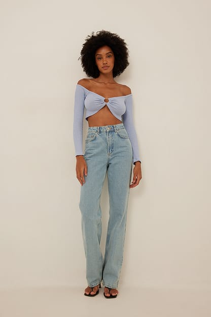 Light Blue Haut à épaules dénudées avec anneau