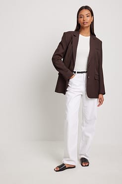 Recycled Round Neck Ribbed Top Outfit.