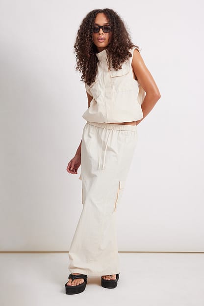 Light Beige Veste en tissu recyclé à manches amovibles