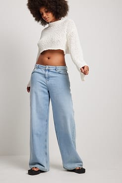 Knitted Cropped Wide Sleeve Sweater Outfit