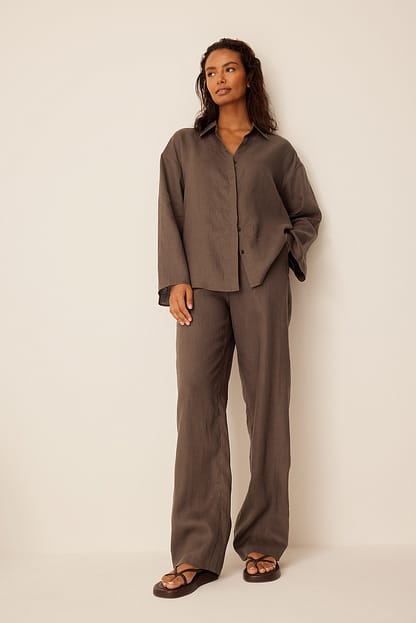 Pink Pantalon droit en lin
