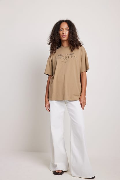 Beige T-shirt oversize à imprimé Los Angeles