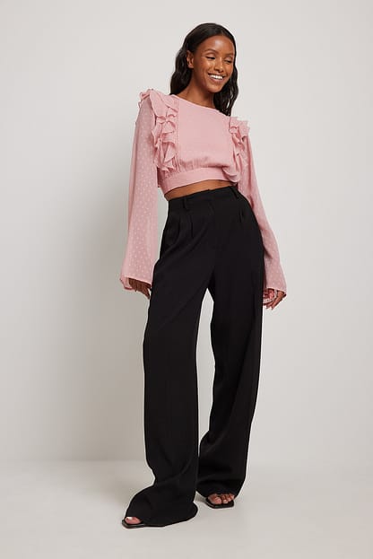 Dusty Pink Blouse en dobby à manches trompette et lanières