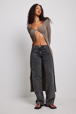 Ribbed Chest Detail Long Cardigan Outfit