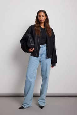 Oversized Structured PU Bomber Jacket Outfit