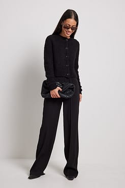 Soft Round Neck Buttoned Cardigan Outfit