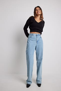 Deep V Neck Knitted Sweater Outfit