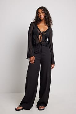 Frill Tie Detail Mesh Cardigan Outfit.